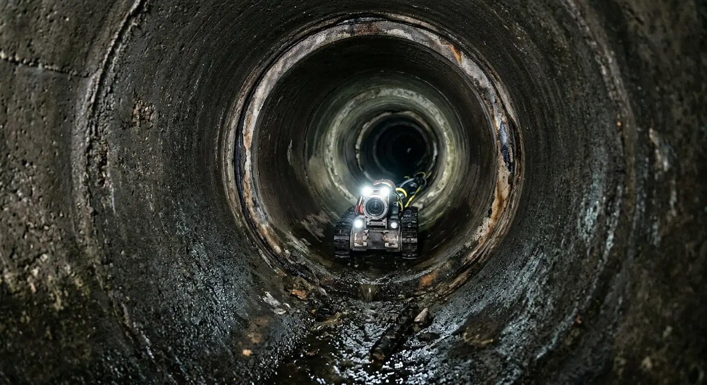 Robotic sewer camera inspecting pipe interior for Sewer Line Cleaning in Buckingham